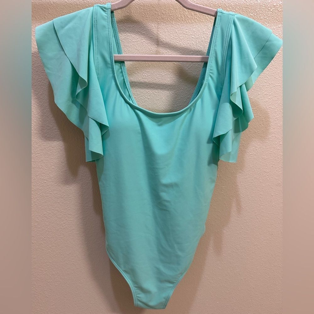 Teal One Piece Ruffle Swimsuit Women's Sz Medium